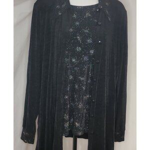 Whimsigoth Womens XL Black Shimmer Knit Blouse w/ Light Jacket Stretch Career